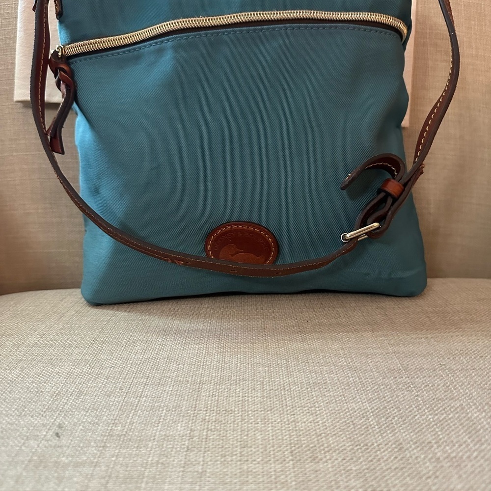 Dooney & Bourke Blue and Brown Crossbody Bag with Leather Trim